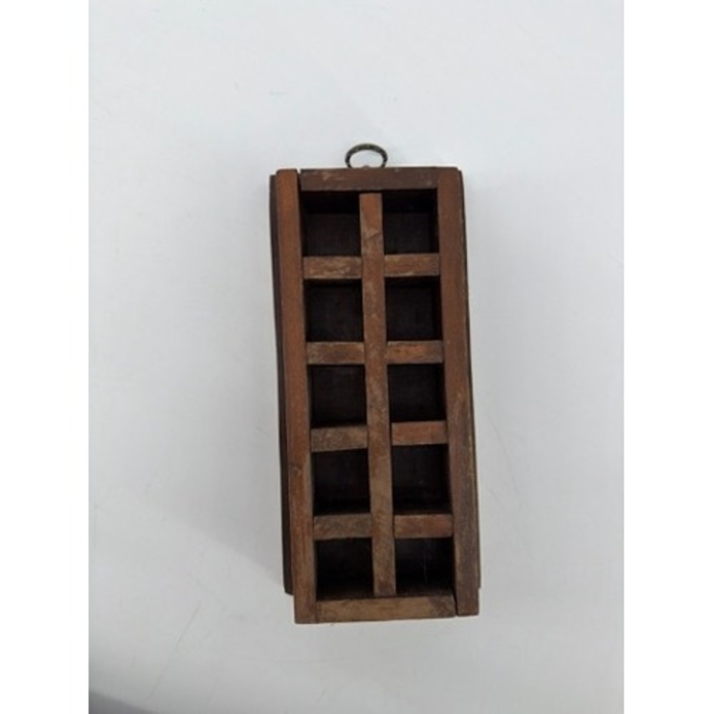 Rustic Wooden Shadow Box 10 Compartment Thimble Trinket Display Shelf Dark Brown